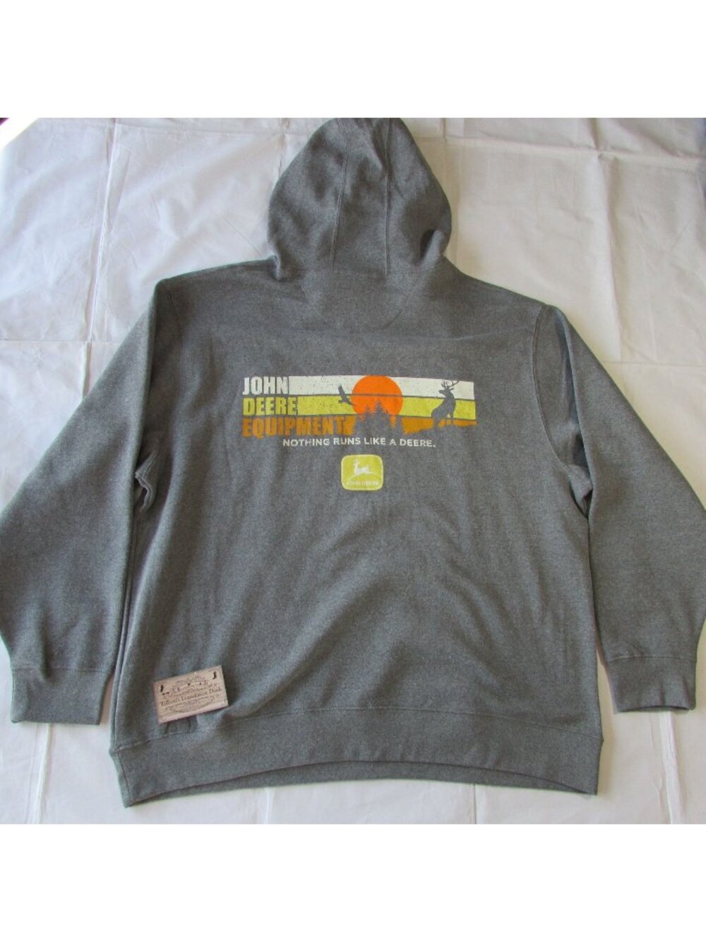 John Deere Men's XL Sunset Back Logo Graphic Hooded Pullover Sweatshirt Charcoal